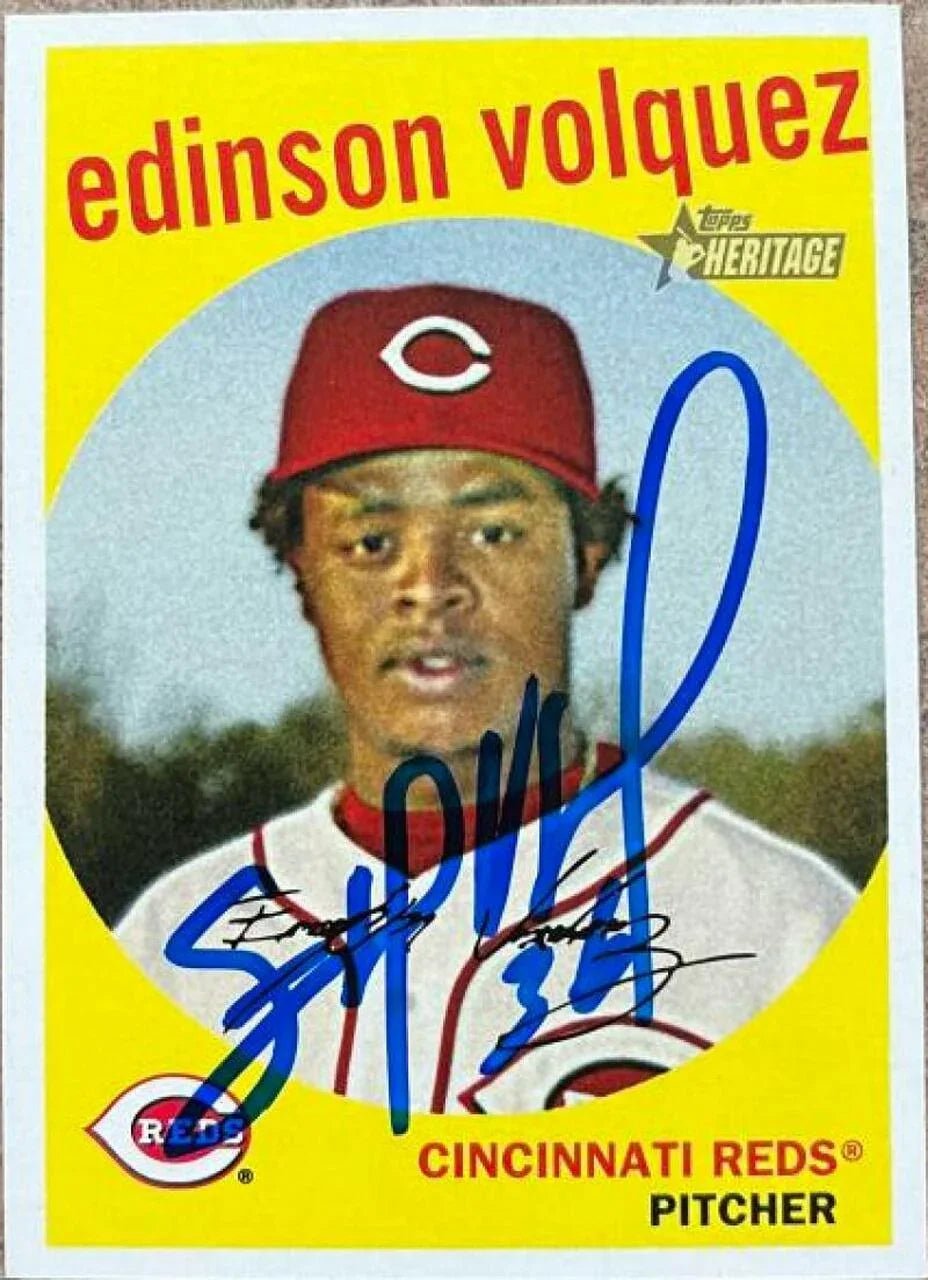Edinson Volquez Signed 2008 Topps Heritage Baseball Card - Cincinnati Reds