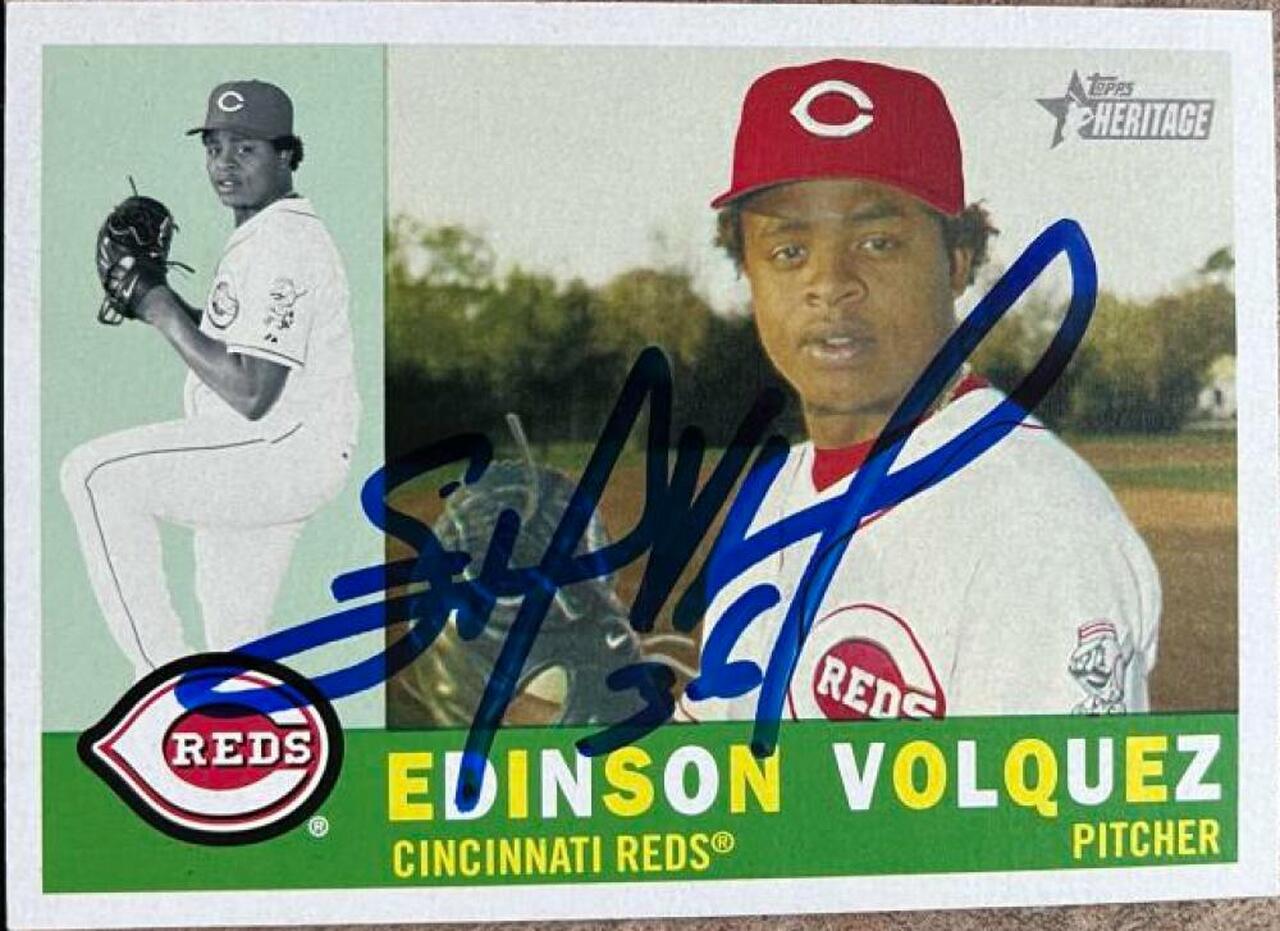 Edinson Volquez Signed 2009 Topps Heritage Baseball Card - Cincinnati Reds - PastPros