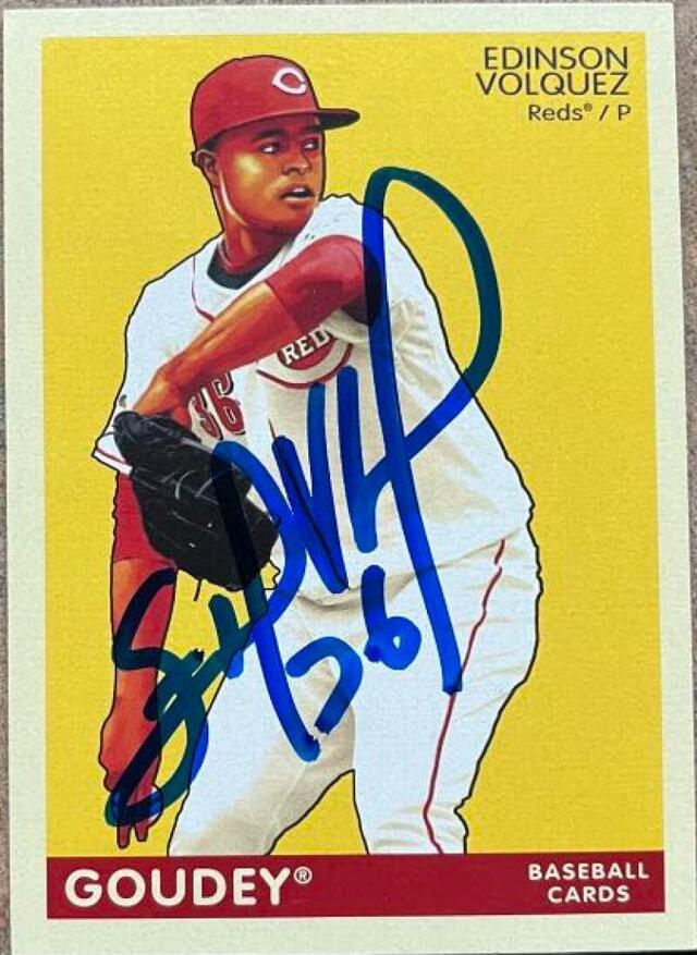 Edinson Volquez Signed 2009 Upper Deck Goudey Baseball Card - Cincinnati Reds - PastPros