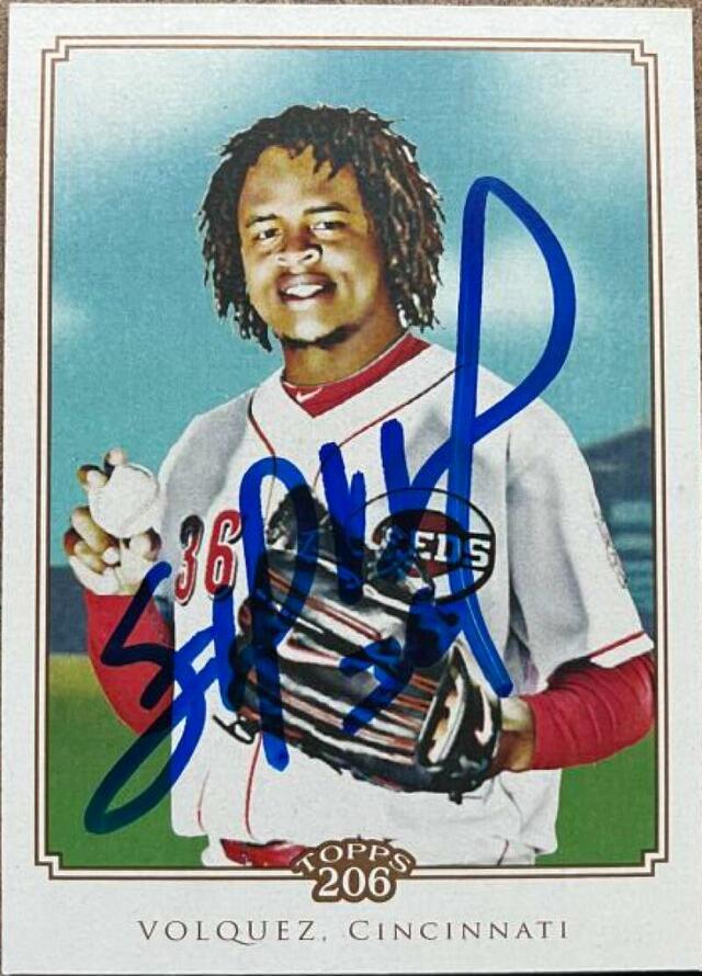 Edinson Volquez Signed 2010 Topps 206 Baseball Card - Cincinnati Reds - PastPros