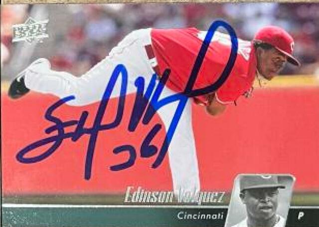 Edinson Volquez Signed 2010 Upper Deck Baseball Card - Cincinnati Reds - PastPros