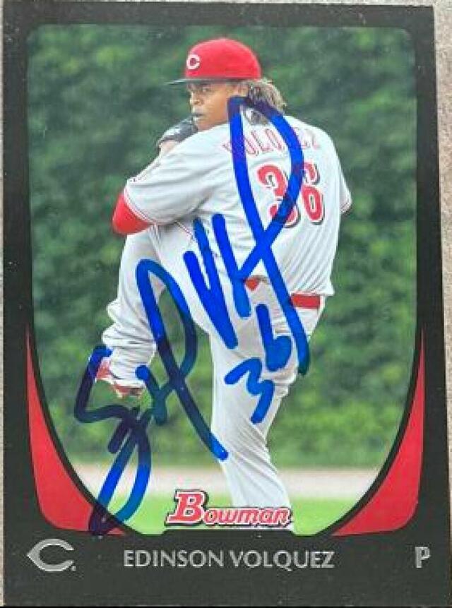 Edinson Volquez Signed 2011 Bowman Baseball Card - Cincinnati Reds - PastPros