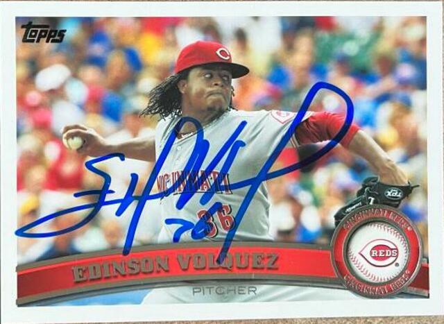 Edinson Volquez Signed 2011 Topps Baseball Card - Cincinnati Reds - PastPros