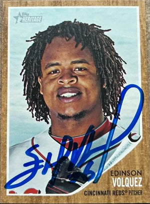 Edinson Volquez Signed 2011 Topps Heritage Baseball Card - Cincinnati Reds - PastPros