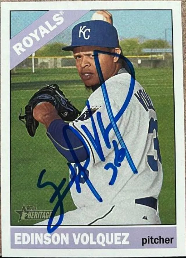 Edinson Volquez Signed 2015 Topps Heritage Baseball Card - Kansas City Royals