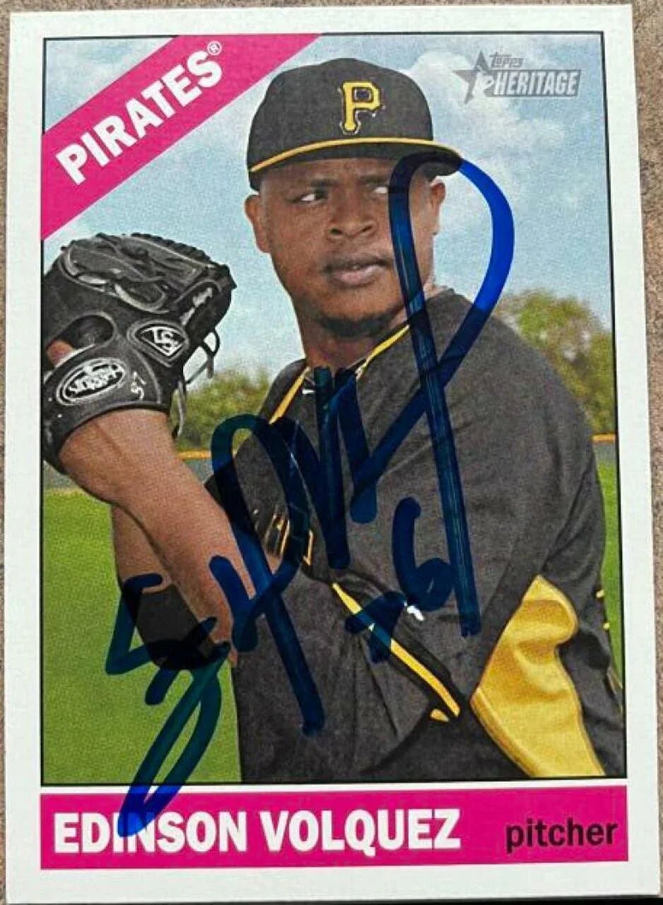 Edinson Volquez Signed 2015 Topps Heritage Baseball Card - Pittsburgh Pirates