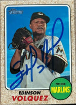 Edinson Volquez Signed 2017 Topps Heritage Baseball Card - Miami Marlins