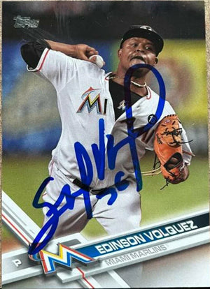 Edinson Volquez Signed 2017 Topps Update Baseball Card - Miami Marlins - PastPros