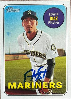 Edwin Diaz Signed 2018 Topps Heritage Baseball Card - Seattle Mariners - PastPros