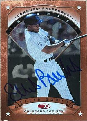 Ellis Burks Signed 1997 Donruss Preferred Baseball Card - Colorado Rockies - PastPros