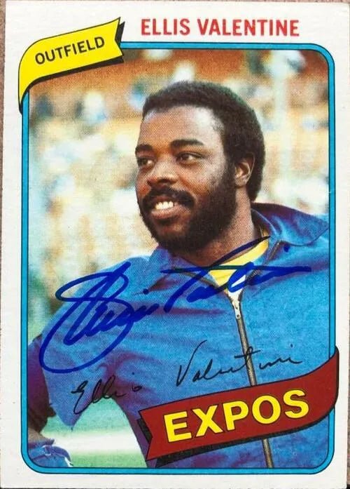 Ellis Valentine Signed 1980 Topps Baseball Card - Montreal Expos