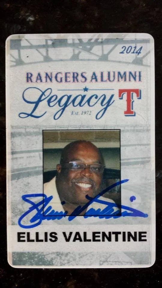 Ellis Valentine Signed 2014 Rangers Alumni Card
