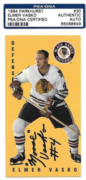 Elmer "Moose" Vasko Signed 1994 - 95 Parkhurst Tall Boys Hockey Card - Chicago Blackhawks - PastPros