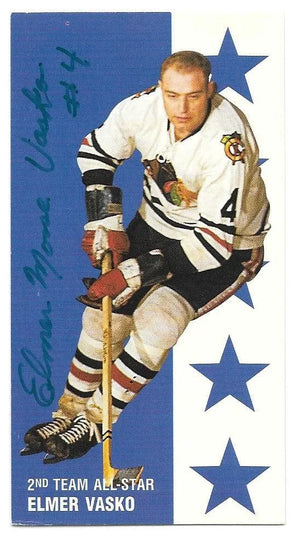 Elmer "Moose" Vasko Signed 1994-95 Parkhurst Tall Boys Hockey Card - Chicago Blackhawks - All-Star - PastPros
