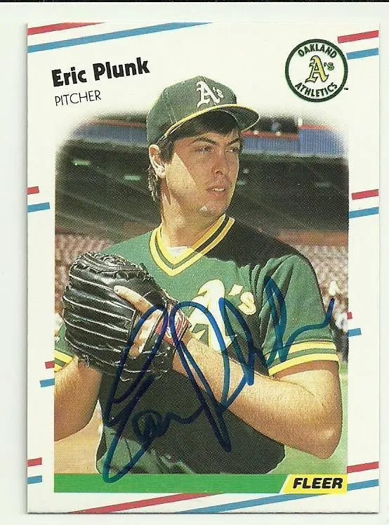 Eric Plunk Signed 1988 Fleer Baseball Card - Oakland A's
