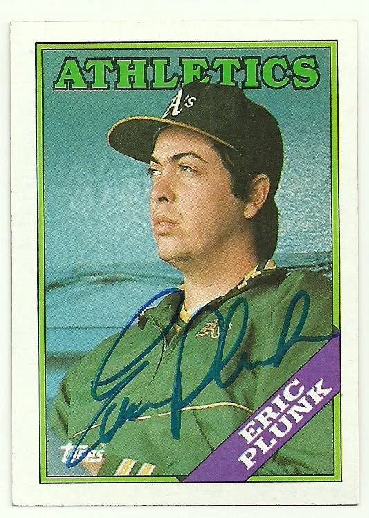 Eric Plunk Signed 1988 Topps Baseball Card - Oakland A's