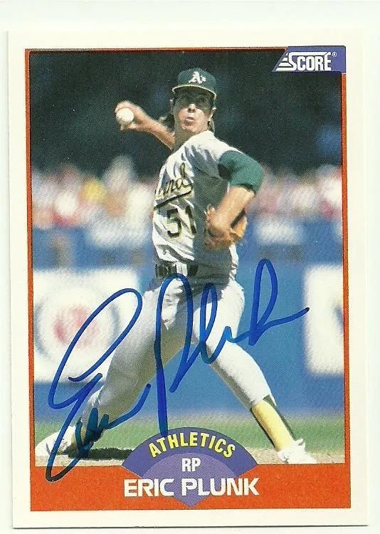 Eric Plunk Signed 1989 Score Baseball Card - Oakland A's