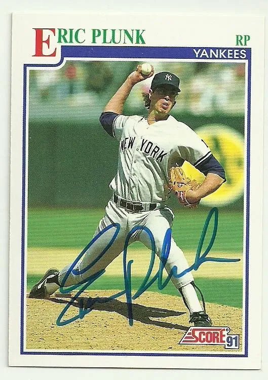 Eric Plunk Signed 1991 Score Baseball Card - New York Yankees