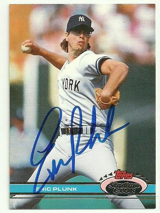 Eric Plunk Signed 1991 Topps Stadium Baseball Card - New York Yankees
