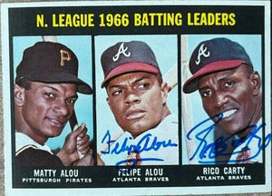 Felipe Alou & Rico Carty Dual Signed 1967 Topps Baseball Card - NL Batting Leaders