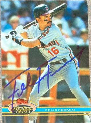 Felix Fermin Signed 1991 Stadium Club Baseball Card - Cleveland Indians - PastPros