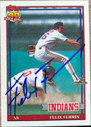 Felix Fermin Signed 1991 Topps Baseball Card - Cleveland Indians - PastPros