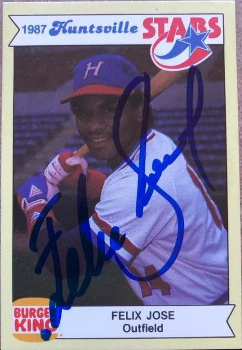Felix Jose Signed 1987 Burger King Baseball Card - Huntsville Stars