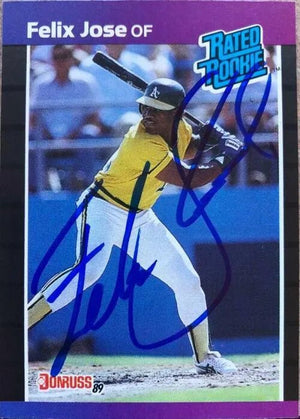Felix Jose Signed 1989 Donruss Baseball Card - Oakland A's