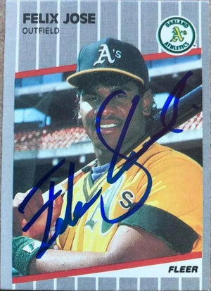 Felix Jose Signed 1989 Fleer Baseball Card - Oakland A's