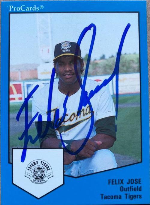 Felix Jose Signed 1989 Pro Cards Baseball Card - Tacoma Tigers - PastPros