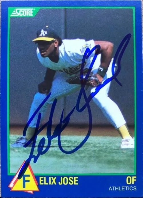 Felix Jose Signed 1989 Score 100 Hottest Rising Stars Baseball Card - Oakland A's
