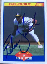 Felix Jose Signed 1989 Score Baseball Card - Oakland A's