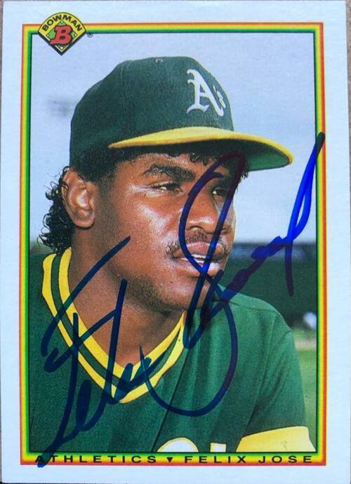 Felix Jose Signed 1990 Bowman Baseball Card - Oakland A's - PastPros