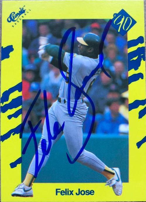 Felix Jose Signed 1990 Classic Yellow Baseball Card - Oakland A's - PastPros
