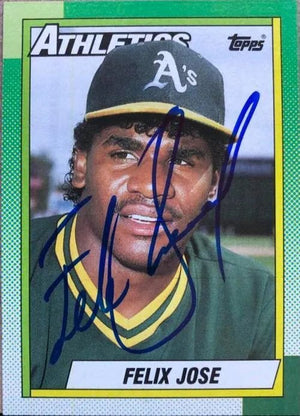 Felix Jose Signed 1990 Topps Baseball Card - Oakland A's