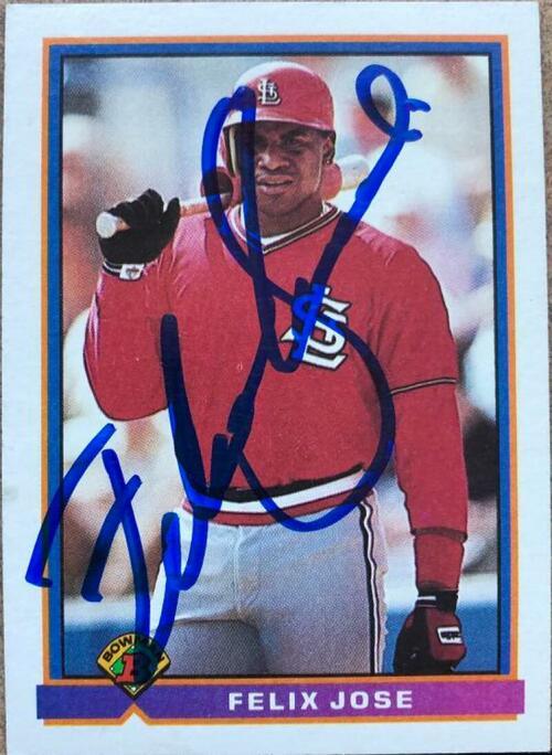 Felix Jose Signed 1991 Bowman Baseball Card - St Louis Cardinals - PastPros