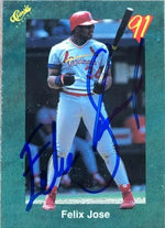 Felix Jose Signed 1991 Classic III Baseball Card - St Louis Cardinals