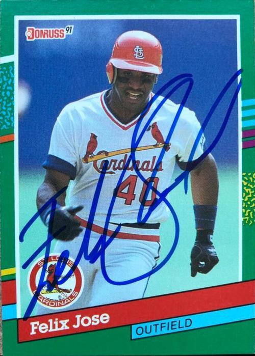 Felix Jose Signed 1991 Donruss Baseball Card - St Louis Cardinals - PastPros