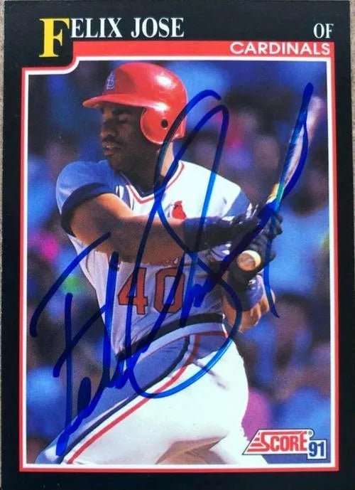 Felix Jose Signed 1991 Score Baseball Card - St Louis Cardinals