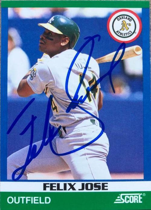 Felix Jose Signed 1991 Score Rising 100 Baseball Card - Oakland A's - PastPros