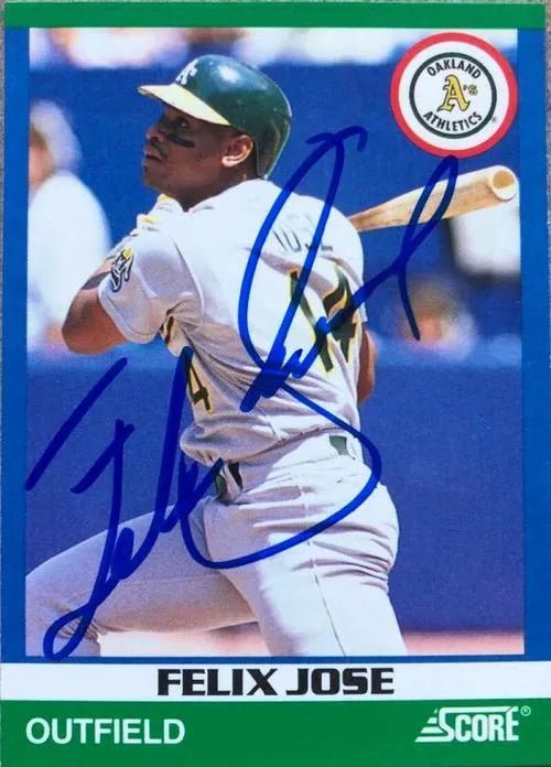 Felix Jose Signed 1991 Score Rising 100 Baseball Card - Oakland A's