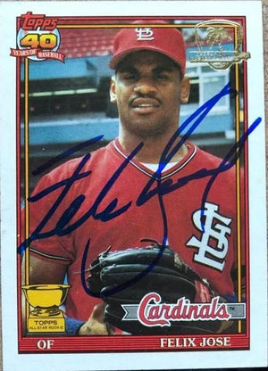 Felix Jose Signed 1991 Topps Desert Shield Baseball Card - St Louis Cardinals