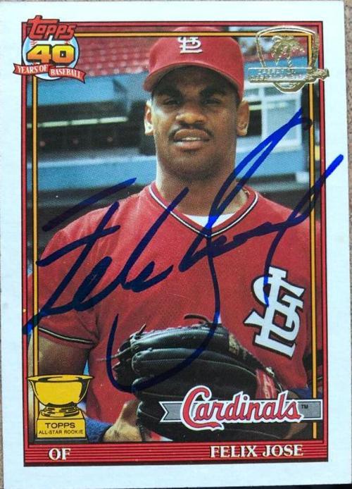 Felix Jose Signed 1991 Topps Desert Shield Baseball Card - St Louis Cardinals - PastPros