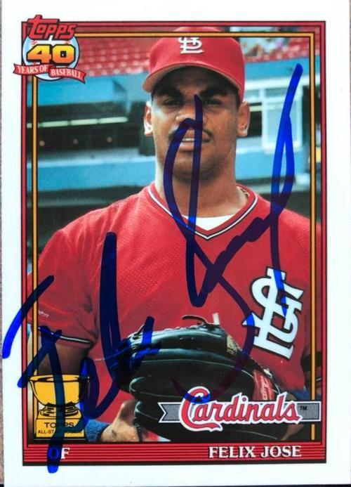 Felix Jose Signed 1991 Topps Tiffany Baseball Card - St Louis Cardinals - PastPros