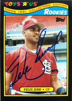 Felix Jose Signed 1991 Topps Toys R Us Rookies Baseball Card - St Louis Cardinals