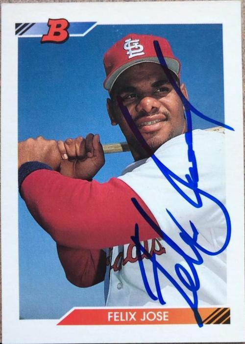 Felix Jose Signed 1992 Bowman Baseball Card - St Louis Cardinals - PastPros