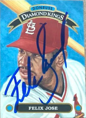 Felix Jose Signed 1992 Donruss Diamond Kings Baseball Card - St Louis Cardinals