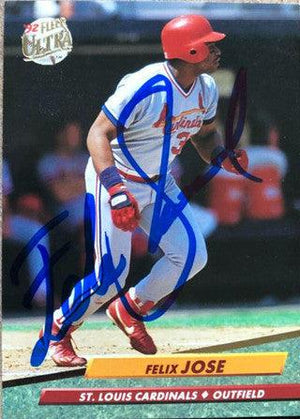 Felix Jose Signed 1992 Fleer Ultra Baseball Card - St Louis Cardinals - PastPros