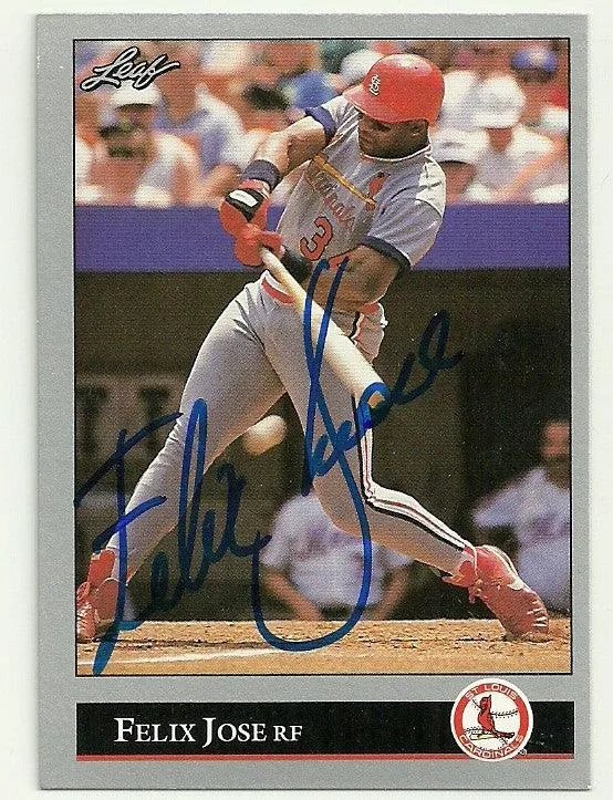Felix Jose Signed 1992 Leaf Baseball Card - St Louis Cardinals