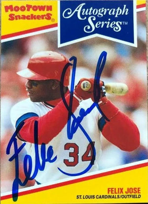 Felix Jose Signed 1992 Moo Town Snackers Baseball Card - St Louis Cardinals